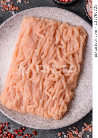 Raw ground chicken for burgers and other food. Raw minced chicken meat Raw ground chicken for burgers and other food. Raw minced chicken meat 135760729