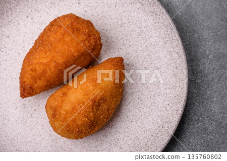 Chicken Kyiv cutlet with buttery filling, a lunch of chicken breast meat. Chicken Kyiv Chicken Kyiv cutlet with buttery filling, a lunch of chicken breast meat. Chicken Kyiv 135760802