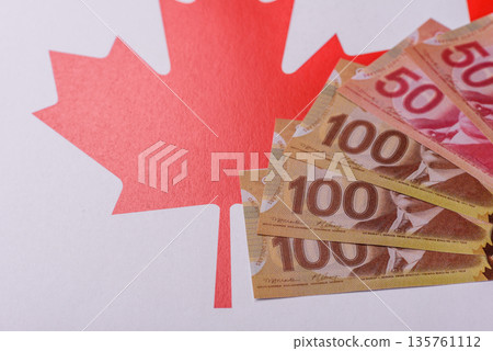 Money, currency of Canada, dollar banknotes of various denominations. Canadian money Money, currency of Canada, dollar banknotes of various denominations. Canadian money 135761112