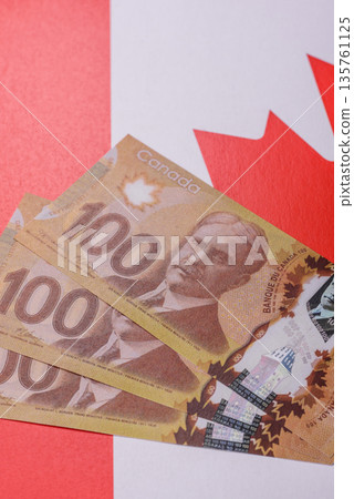 Money, currency of Canada, dollar banknotes of various denominations. Canadian money 135761125