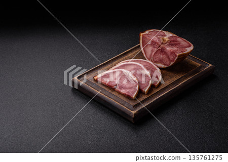 A meat roll made from pork or beef tongue slices with spices. Tongue roll 135761275