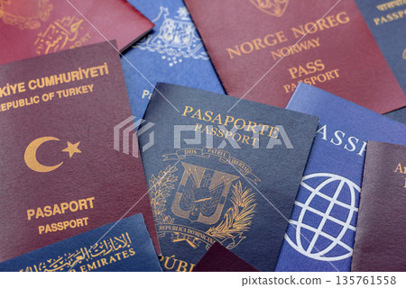 Passports of citizens of different countries of the world, passports background 135761558