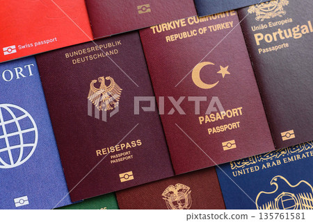Passports of citizens of different countries of the world, passports background Passports of citizens of different countries of the world, passports background 135761581