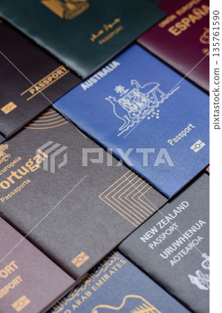 Passports of citizens of different countries of the world, passports background 135761590