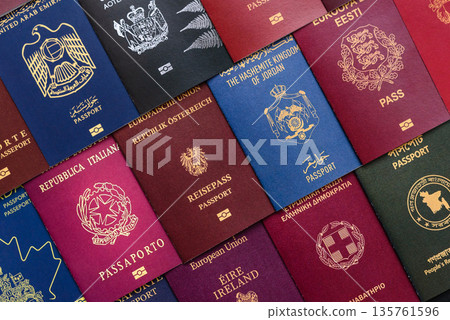 Passports of citizens of different countries of the world, passports background Passports of citizens of different countries of the world, passports background 135761596