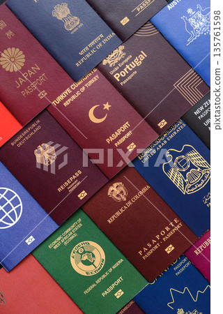 Passports of citizens of different countries of the world, passports background 135761598