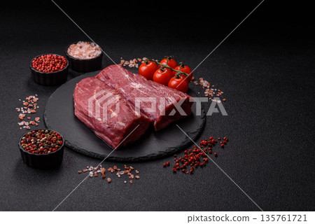 Raw meat, fresh beef tenderloin or filet mignon for grilling. Raw beef tenderloin 135761721