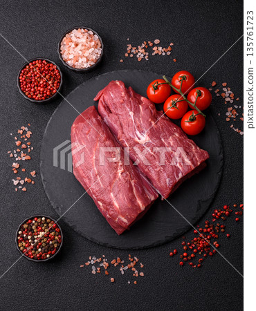 Raw meat, fresh beef tenderloin or filet mignon for grilling. Raw beef tenderloin Raw meat, fresh beef tenderloin or filet mignon for grilling. Raw beef tenderloin 135761723