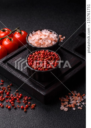 Indian spices, pepper, salt, turmeric, ingredients for cooking. Spices pepper, salt, and turmeric Indian spices, pepper, salt, turmeric, ingredients for cooking. Spices pepper, salt, and turmeric 135761731