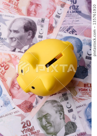 A piggy bank as a concept for storing, accumulating, and saving financial resources. A piggy bank 135761910