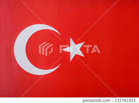 Turkish national flag in red and white color as a symbol of independence. Flag of Turkey 135761955