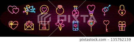 Happy Valentines Day Neon Objects Happy Valentines Day Neon Objects 135762139