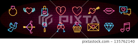 Happy Valentine Day Neon Objects 135762140