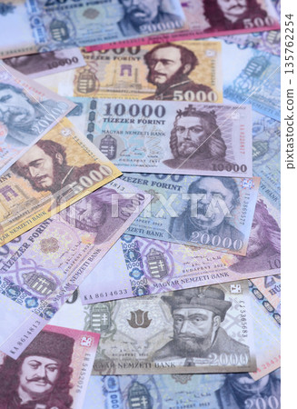Hungarian forint, cash, currency of Hungary, banknotes for financial transactions. Hungarian forint Hungarian forint, cash, currency of Hungary, banknotes for financial transactions. Hungarian forint 135762254