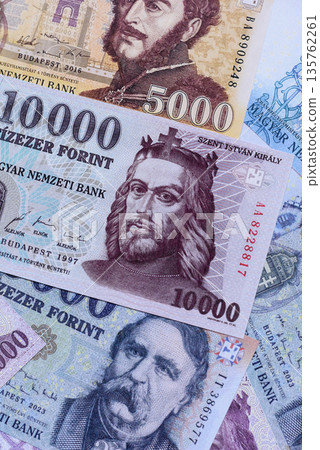 Hungarian forint, cash, currency of Hungary, banknotes for financial transactions. Hungarian forint 135762261
