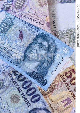 Hungarian forint, cash, currency of Hungary, banknotes for financial transactions. Hungarian forint 135762262
