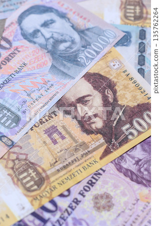 Hungarian forint, cash, currency of Hungary, banknotes for financial transactions. Hungarian forint 135762264