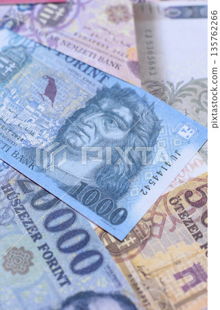 Hungarian forint, cash, currency of Hungary, banknotes for financial transactions. Hungarian forint Hungarian forint, cash, currency of Hungary, banknotes for financial transactions. Hungarian forint 135762266