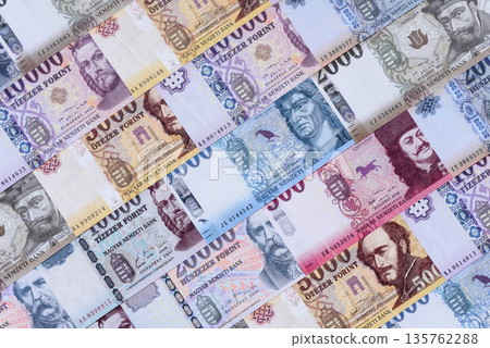 Hungarian forint, cash, currency of Hungary, banknotes for financial transactions. Hungarian forint 135762288