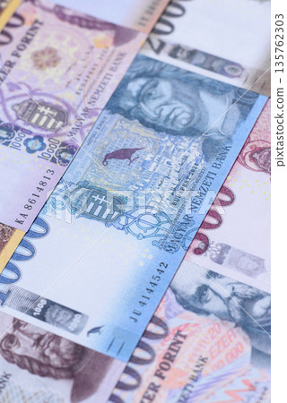 Hungarian forint, cash, currency of Hungary, banknotes for financial transactions. Hungarian forint Hungarian forint, cash, currency of Hungary, banknotes for financial transactions. Hungarian forint 135762303