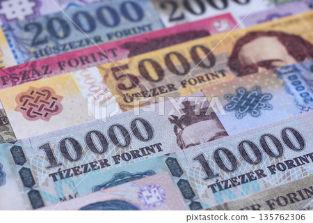 Hungarian forint, cash, currency of Hungary, banknotes for financial transactions. Hungarian forint 135762306