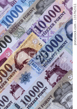 Hungarian forint, cash, currency of Hungary, banknotes for financial transactions. Hungarian forint 135762311