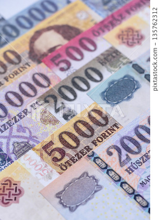 Hungarian forint, cash, currency of Hungary, banknotes for financial transactions. Hungarian forint 135762312