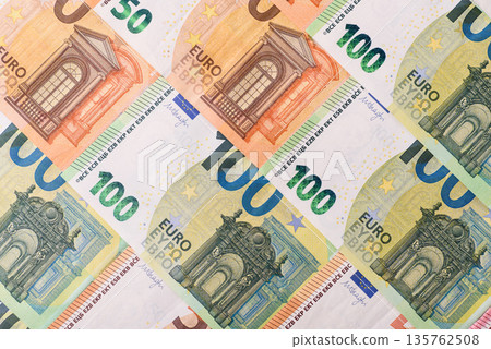Euro, European currency cash banknotes for business. Euro banknotes 135762508