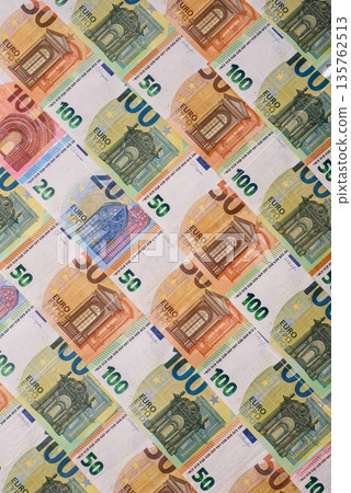 Euro, European currency cash banknotes for business. Euro banknotes Euro, European currency cash banknotes for business. Euro banknotes 135762513