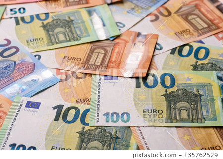 Euro, European currency cash banknotes for business. Euro banknotes Euro, European currency cash banknotes for business. Euro banknotes 135762529
