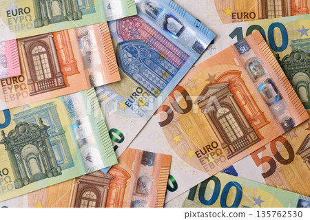 Euro, European currency cash banknotes for business. Euro banknotes 135762530