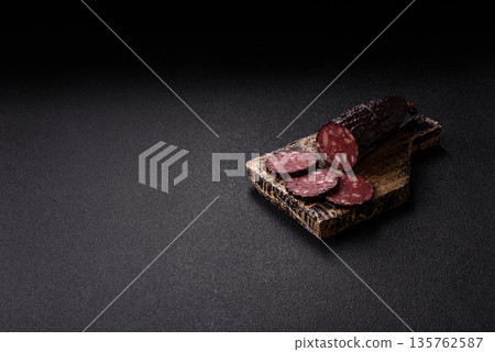 Black blood pudding, grilled pork sausage cooked for dinner. Blood pudding 135762587