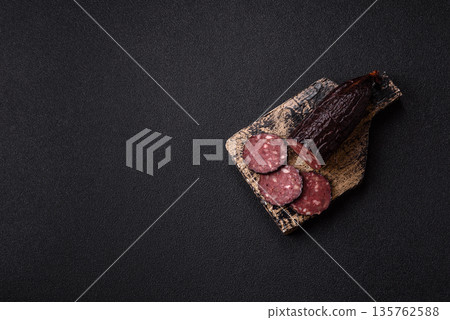 Black blood pudding, grilled pork sausage cooked for dinner. Blood pudding 135762588