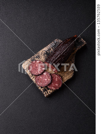 Black blood pudding, grilled pork sausage cooked for dinner. Blood pudding 135762589