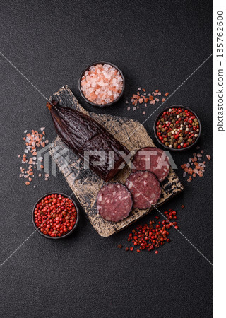 Black blood pudding, grilled pork sausage cooked for dinner. Blood pudding Black blood pudding, grilled pork sausage cooked for dinner. Blood pudding 135762600