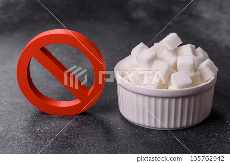The sugar ban sign as a concept to stop the problem of diabetes, a call to diet. The sugar ban sign The sugar ban sign as a concept to stop the problem of diabetes, a call to diet. The sugar ban sign 135762942