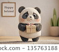 Cute shy panda holding a gift box, happy belated greeting concept 135763188