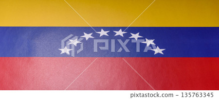 Venezuelan national flag in red, blue and yellow color. Flag of Venezuela 135763345