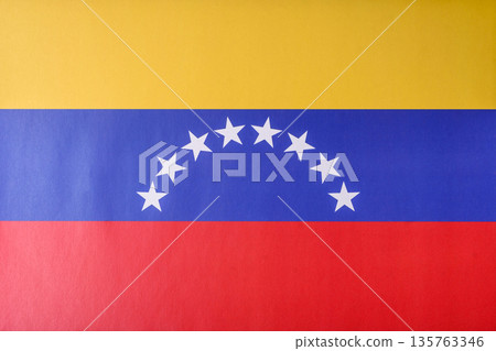 Venezuelan national flag in red, blue and yellow color. Flag of Venezuela Venezuelan national flag in red, blue and yellow color. Flag of Venezuela 135763346