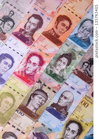 Venezuelan bolivar, cash, currency of Venezuela, banknotes for transactions. Venezuelan bolivar Venezuelan bolivar, cash, currency of Venezuela, banknotes for transactions. Venezuelan bolivar 135763405