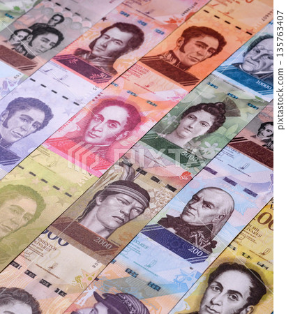 Venezuelan bolivar, cash, currency of Venezuela, banknotes for transactions. Venezuelan bolivar 135763407