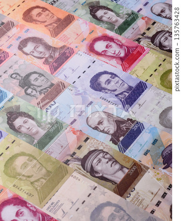 Venezuelan bolivar, cash, currency of Venezuela, banknotes for transactions. Venezuelan bolivar Venezuelan bolivar, cash, currency of Venezuela, banknotes for transactions. Venezuelan bolivar 135763428