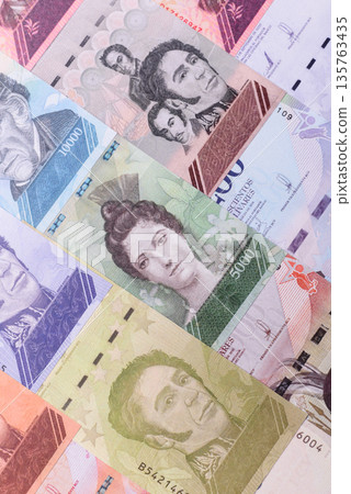 Venezuelan bolivar, cash, currency of Venezuela, banknotes for transactions. Venezuelan bolivar Venezuelan bolivar, cash, currency of Venezuela, banknotes for transactions. Venezuelan bolivar 135763435