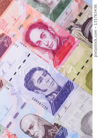 Venezuelan bolivar, cash, currency of Venezuela, banknotes for transactions. Venezuelan bolivar Venezuelan bolivar, cash, currency of Venezuela, banknotes for transactions. Venezuelan bolivar 135763436
