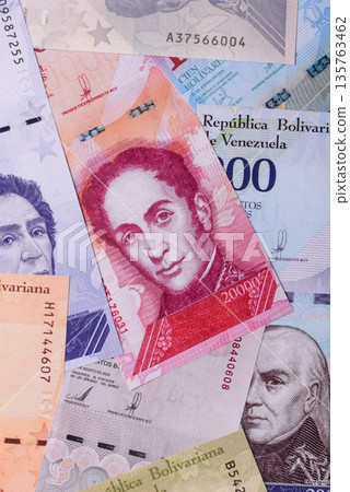 Venezuelan bolivar, cash, currency of Venezuela, banknotes for transactions. Venezuelan bolivar Venezuelan bolivar, cash, currency of Venezuela, banknotes for transactions. Venezuelan bolivar 135763462