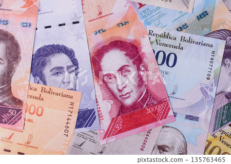 Venezuelan bolivar, cash, currency of Venezuela, banknotes for transactions. Venezuelan bolivar 135763465