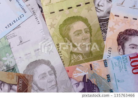 Venezuelan bolivar, cash, currency of Venezuela, banknotes for transactions. Venezuelan bolivar 135763466