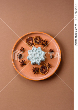 Christmas mochi, mooncake, or cheesecake shaped like a snowflake. Christmas mochi or cheesecake Christmas mochi, mooncake, or cheesecake shaped like a snowflake. Christmas mochi or cheesecake 135763486