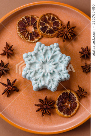 Christmas mochi, mooncake, or cheesecake shaped like a snowflake. Christmas mochi or cheesecake Christmas mochi, mooncake, or cheesecake shaped like a snowflake. Christmas mochi or cheesecake 135763490
