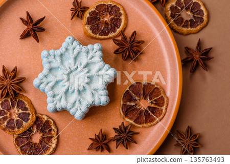 Christmas mochi, mooncake, or cheesecake shaped like a snowflake. Christmas mochi or cheesecake Christmas mochi, mooncake, or cheesecake shaped like a snowflake. Christmas mochi or cheesecake 135763493